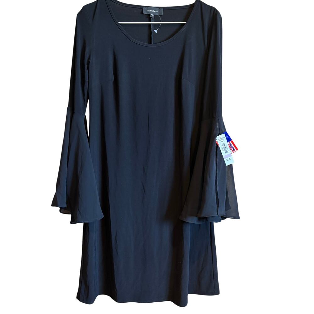 R&M Richards Size 6 Black Sheath Sleeves Washable Made in USA Dress